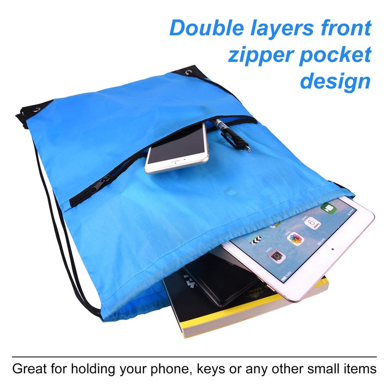 KUUQA 12Pcs Drawstring Bag Sports Gym String Backpack Bulk Cinch Bag Sackpack with Zipper for School Yoga Sport Gym Traveling - Image 4